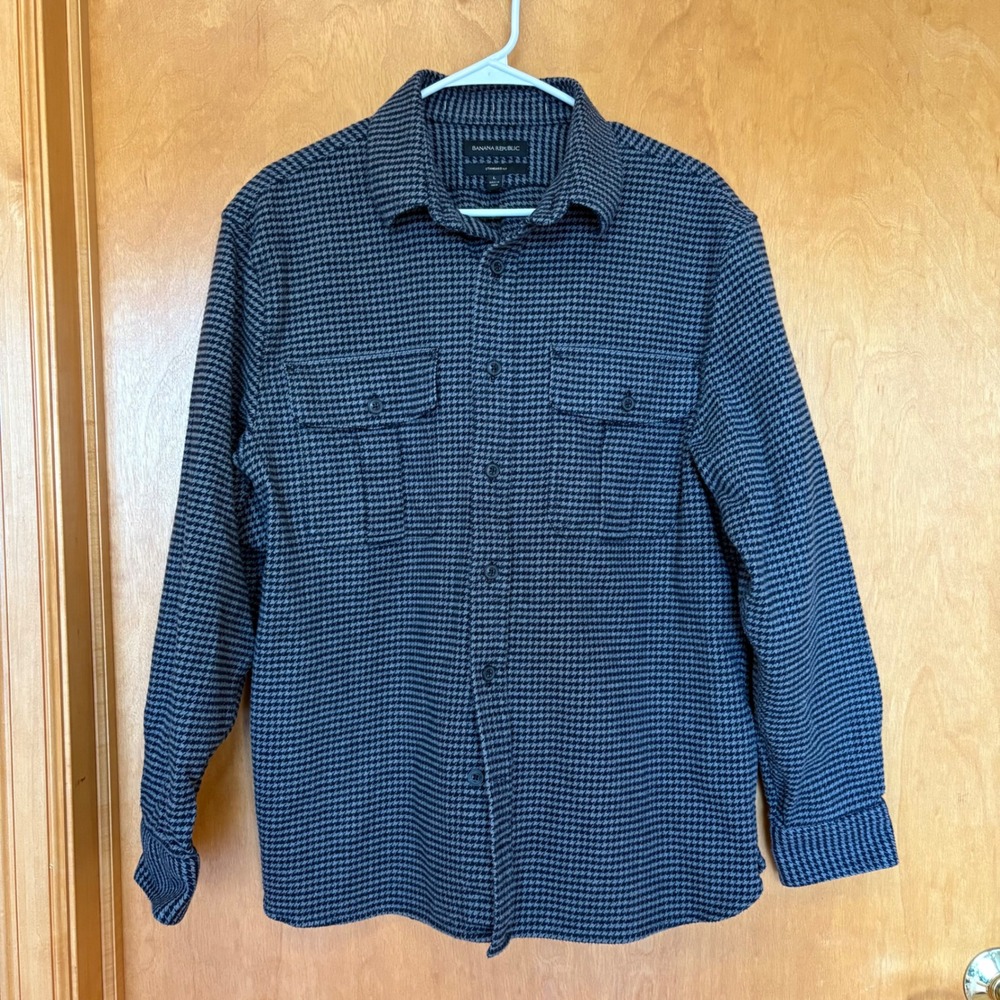 Banana Republic Men's Heavy Flannel‎ Safari Shirt Jacket Houndstooth L